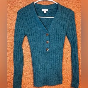 Sundance Blue Ribbed Knit Henley Button Up Size XS